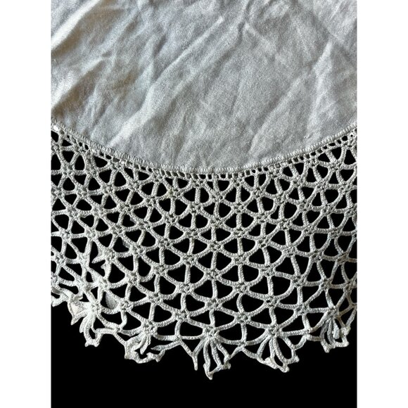 Handmade 20” Crochet Doily Tatting White Cotton Sateen Center French Country - Picture 2 of 9